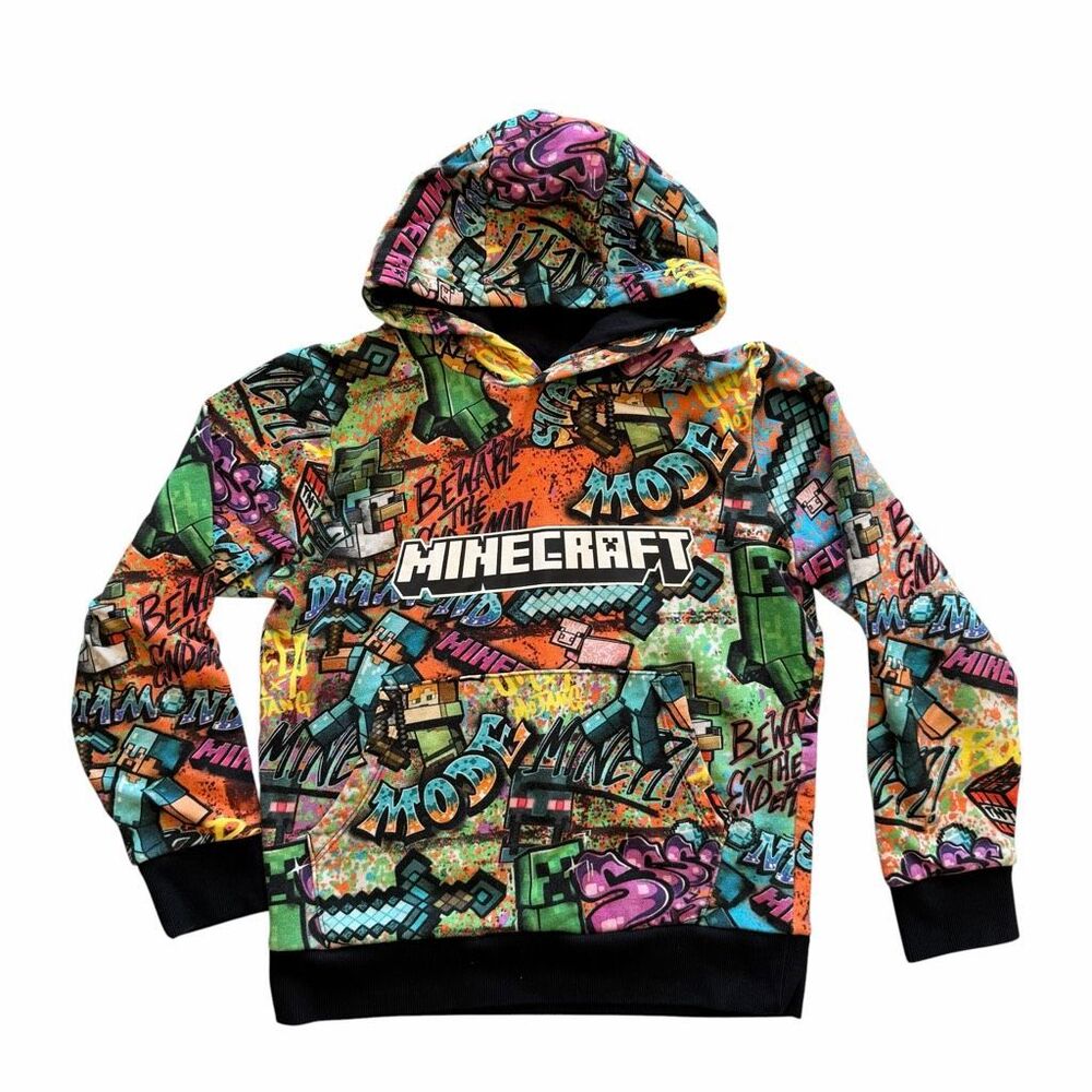 Next Minecraft Graffiti Artsy Long Sleeves Cotton Hooded Sweatshirt SZ 11 years